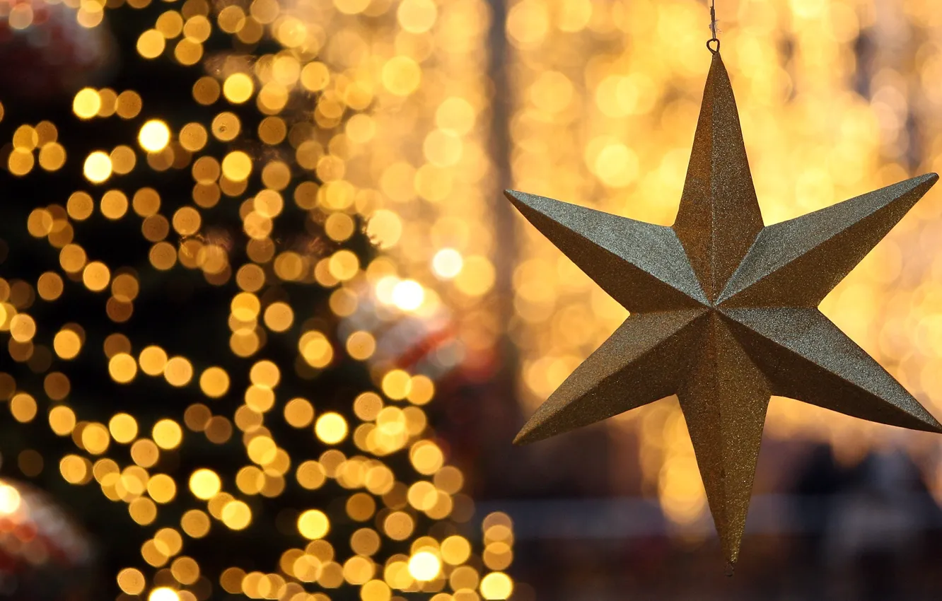 Фото обои свет, украшения, огни, елка, Новый год, Рождественская звезда