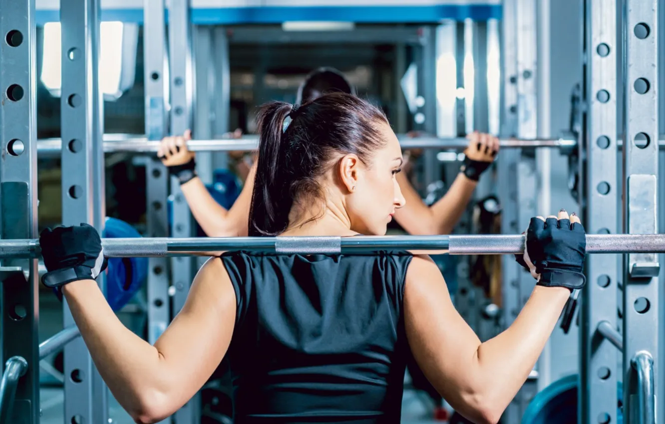 Фото обои back, female, workout, fitness, gym