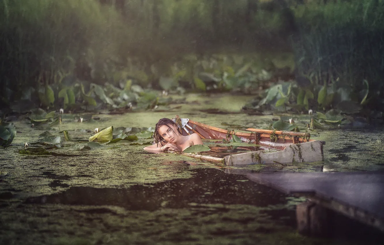 Фото обои вода, девушка, река, лодка, Adam Wawrzyniak