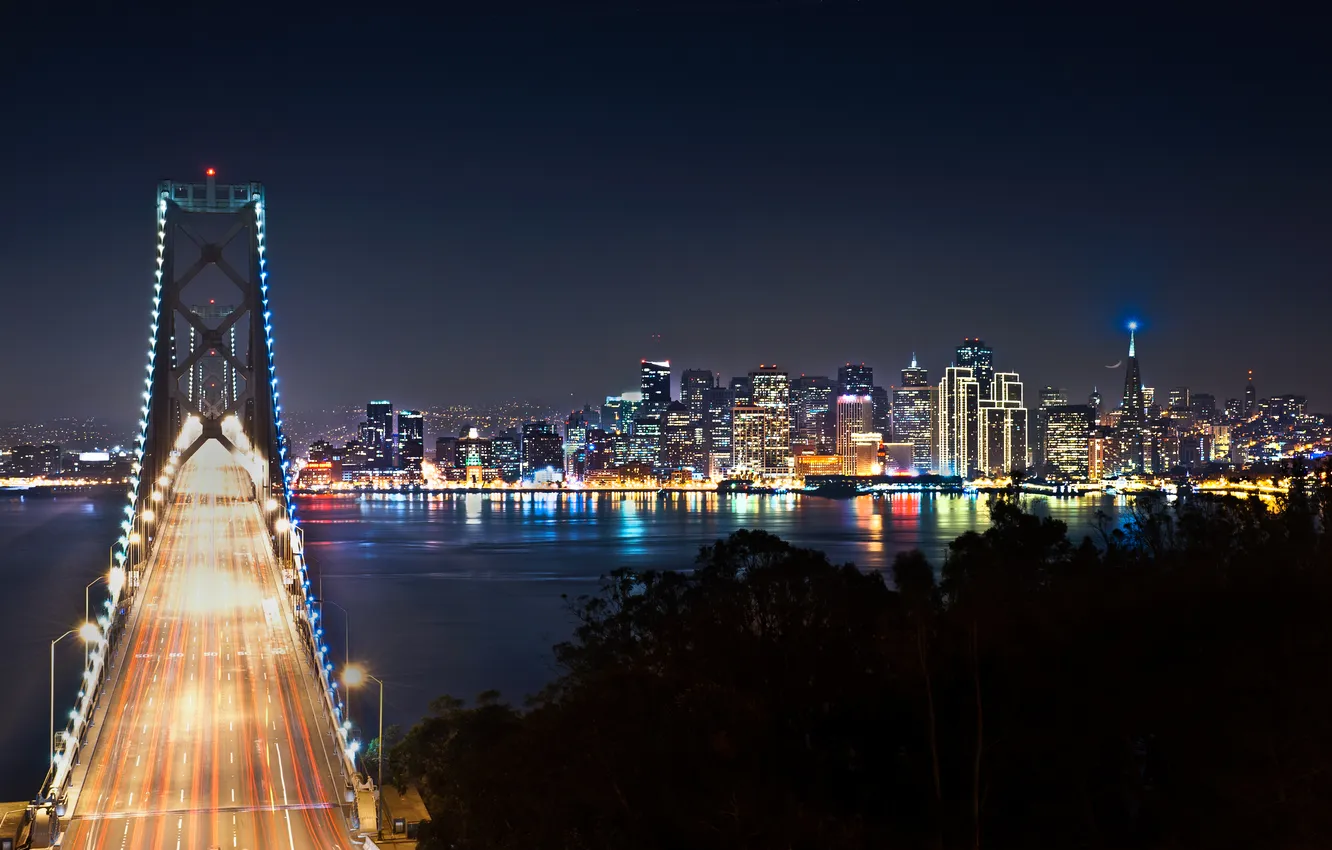 Фото обои мост, Сан-Франциско, ночной город, San Francisco