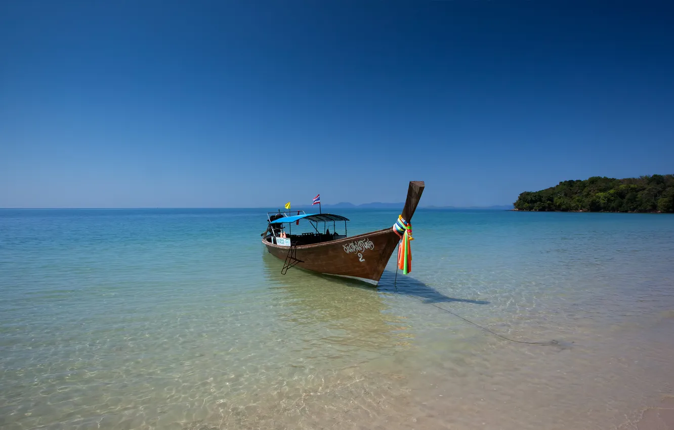 Фото обои пляж, океан, берег, лодка, Тайланд