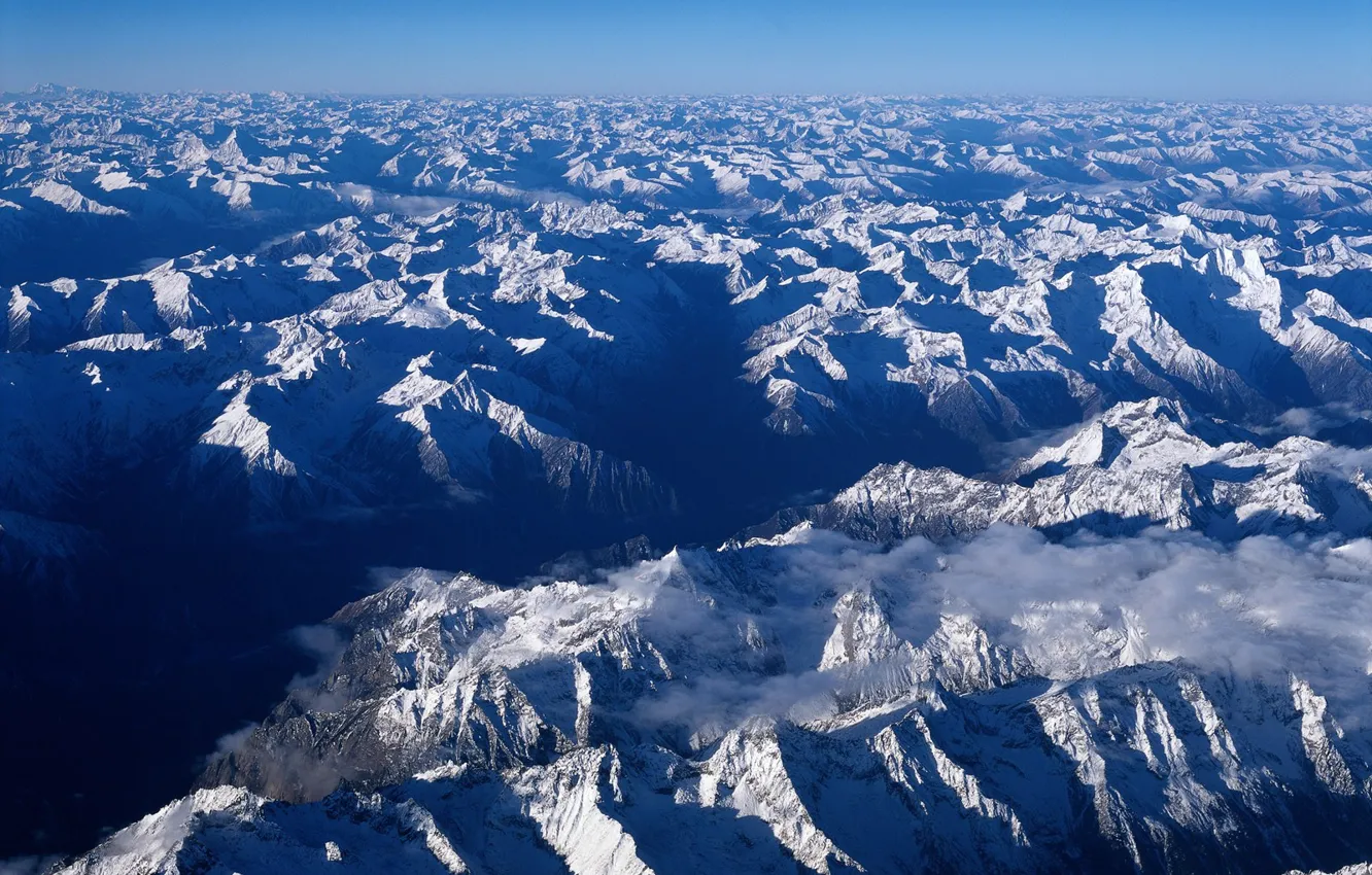 Фото обои Горы, Снег, горизонт, Китай