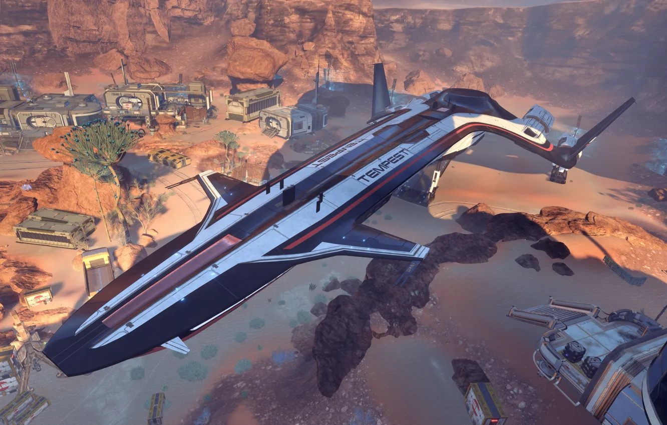 Фото обои Буря, поселение, космический корабль, Tempest, Mass Effect Andromeda