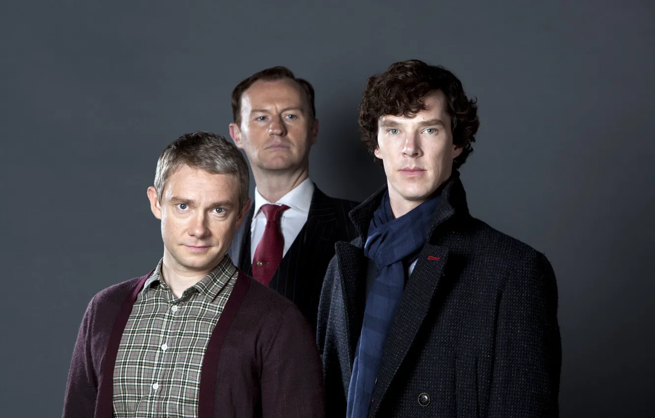 Фото обои Шерлок Холмс, Мартин Фримен, Бенедикт Камбербэтч, Sherlock, Шерлок, Марк Гэтисс, Майкрофт Холмс, Sherlock BBC