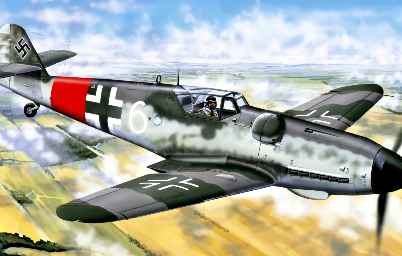 Фото обои поздний, Bf.109G-6, фонарь улучшенной обзорности, 9./JG302, Erla Haube, Willi Reschke