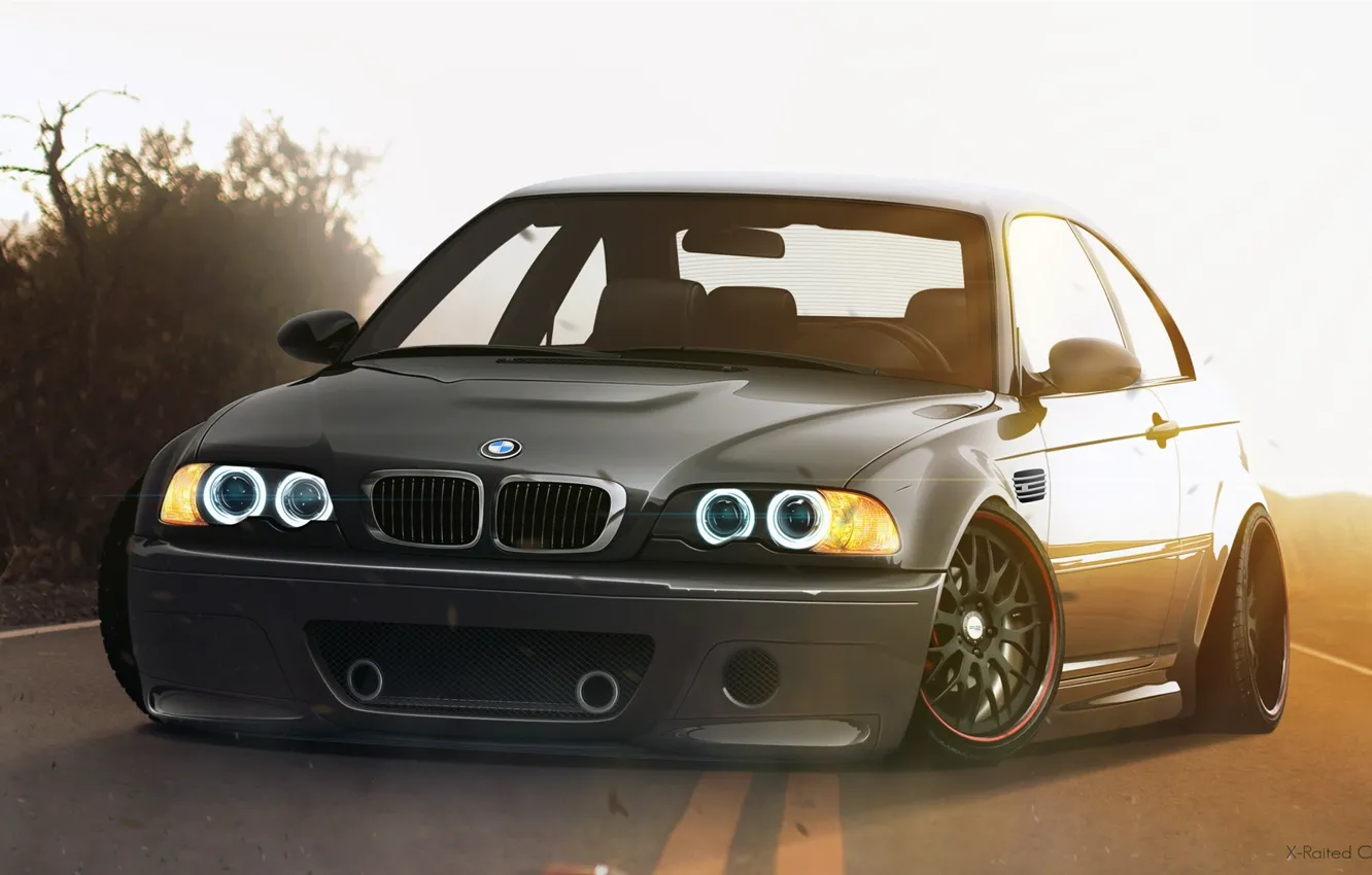 Фото обои BMW, Sun, E46, Road, Stance