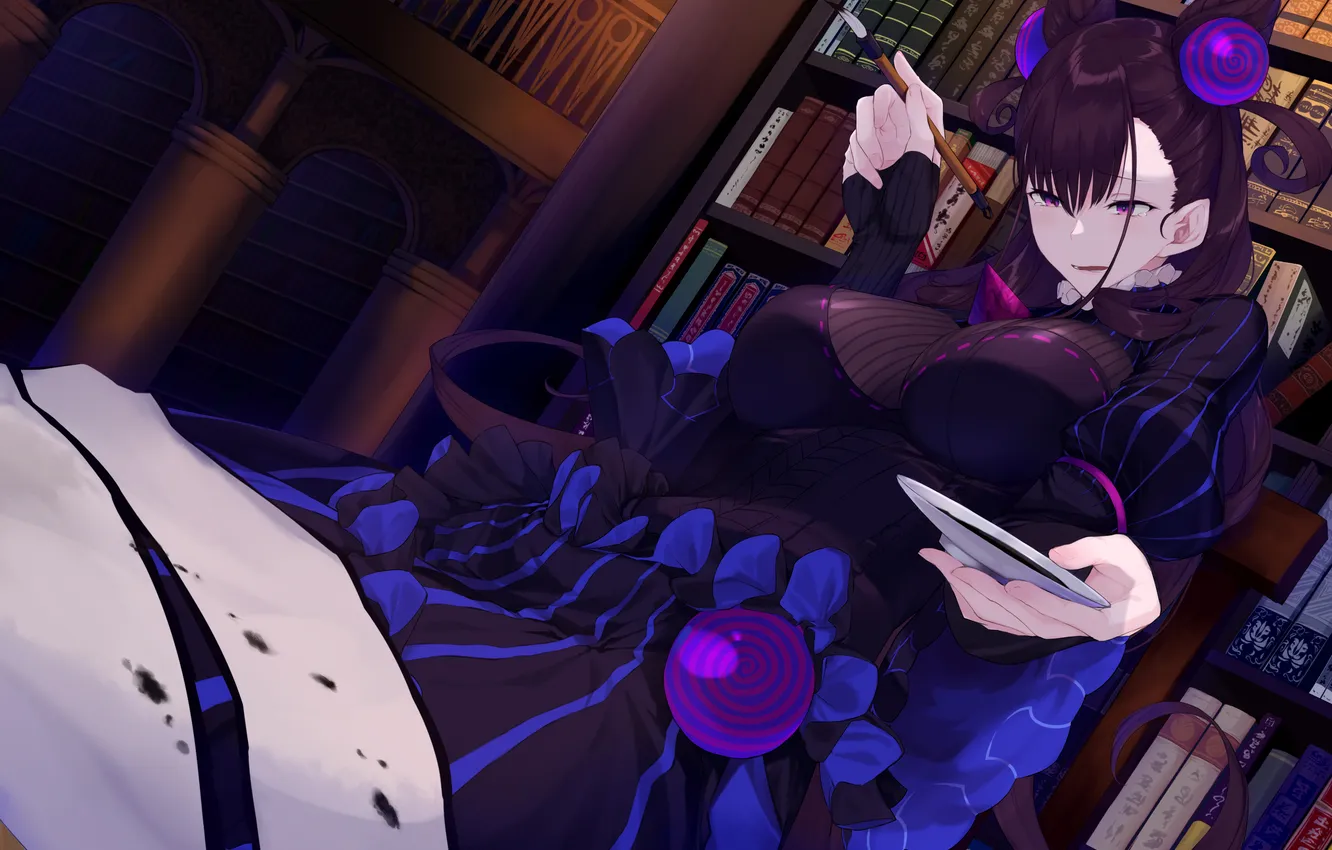 Фото обои девушка, библиотека, блюдце, Fate / Grand Order