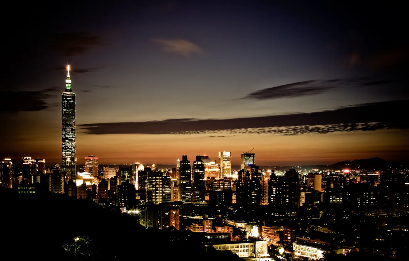 Фото обои ночь, огни, Тайвань, Тайбэй