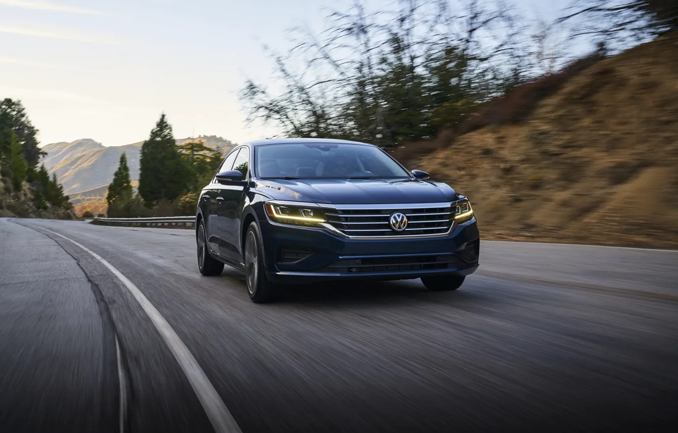 Фото обои синий, Volkswagen, седан, на дороге, Passat, 2020, 2019, US Version