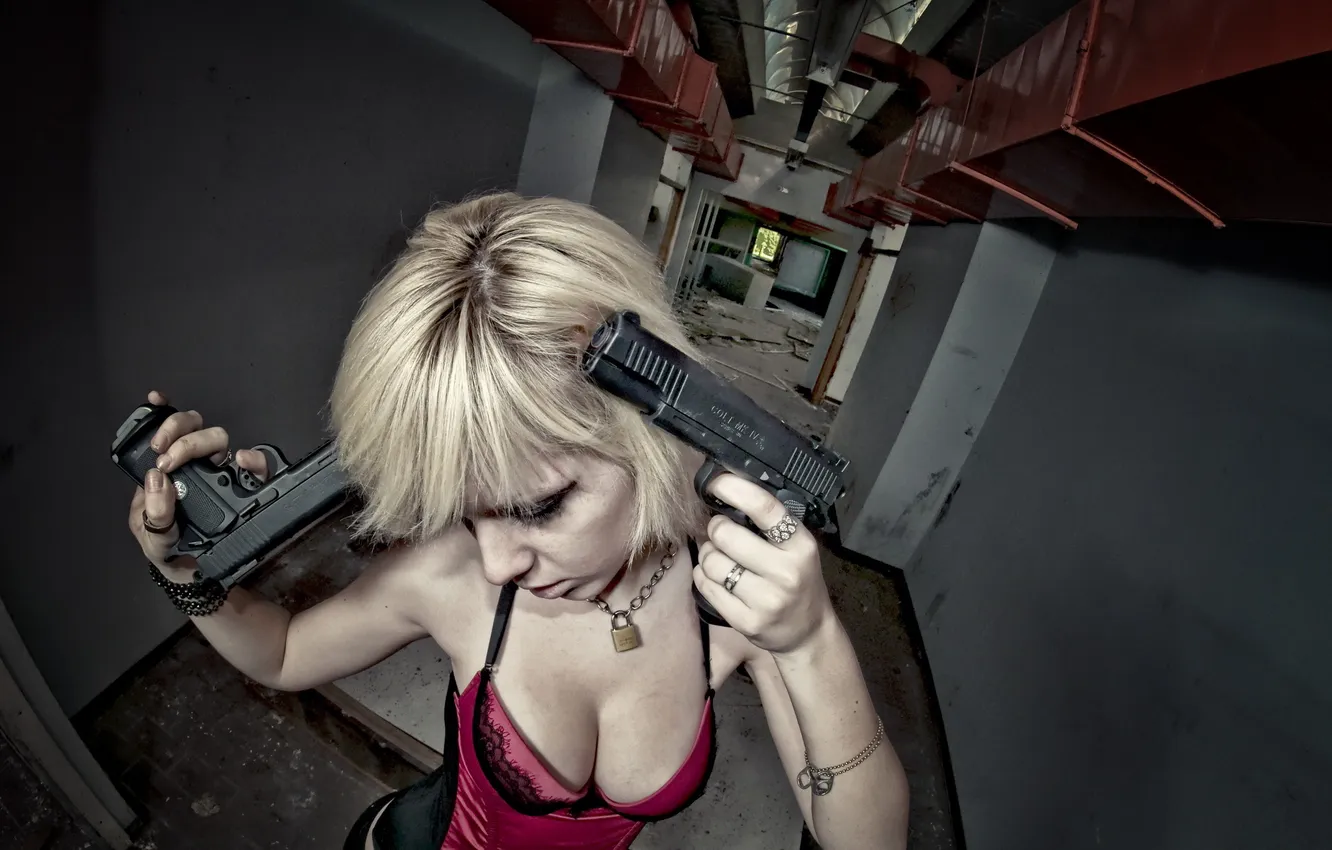 Фото обои девушка, настроение, пистолеты
