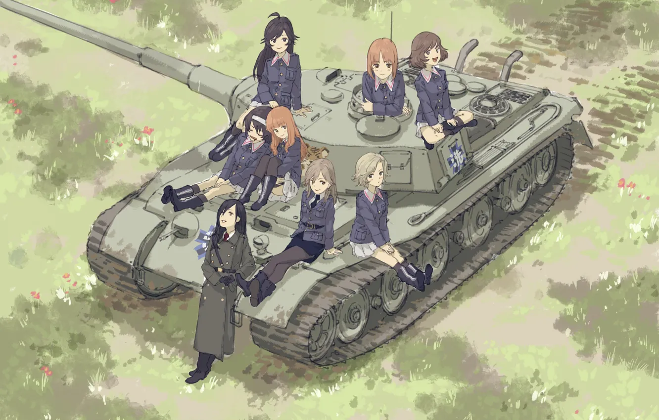 Фото обои девушки, армия, танк, Girls Und Panzer, Девушки и танки