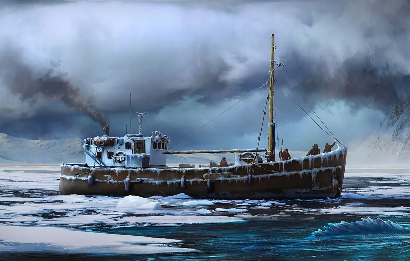Фото обои корабль, лёд, Северное море, North sea, Mark Makovey