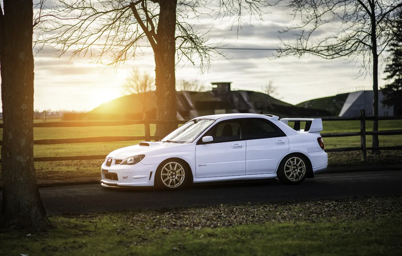 Фото обои Subaru, Impreza, WRX, STI, Sunset, White