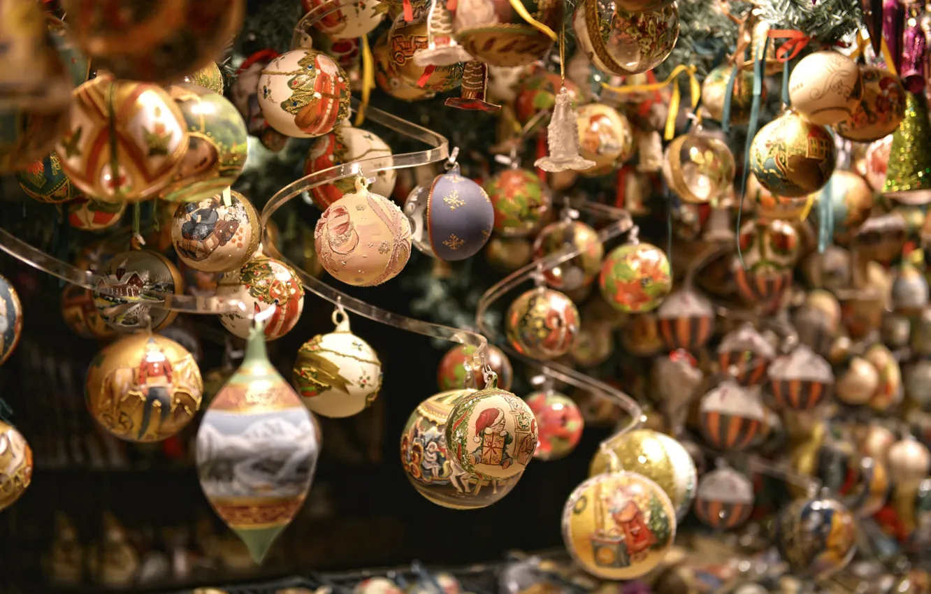 Фото обои зима, шарики, праздник, шары, игрушки, Рождество, рисунки, Новый год