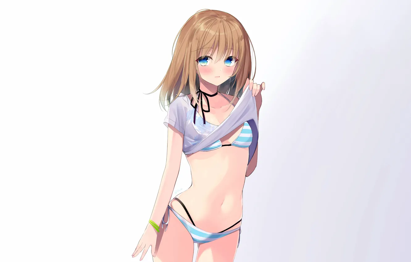 Фото обои girl, sexy, cleavage, long hair, boobs, anime, blue eyes, beautiful