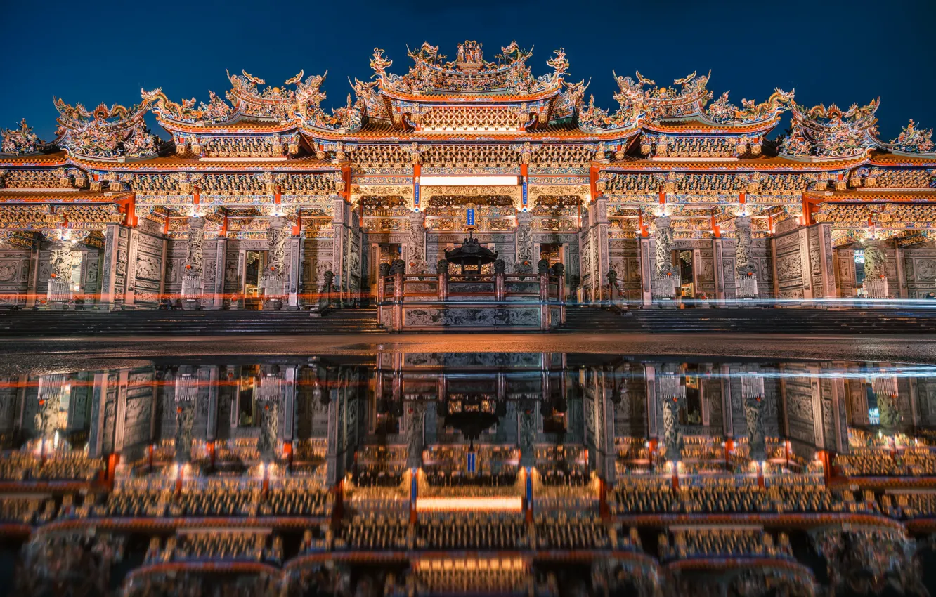 Фото обои Night, Reflection, Bamboo Forest Temple