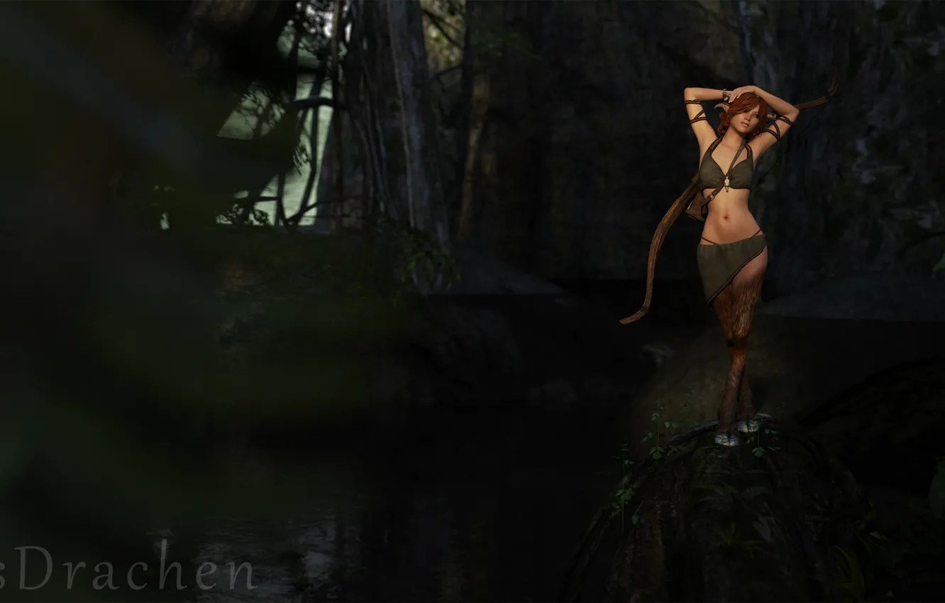 Фото обои fantasy, forest, render, bow, Fawn