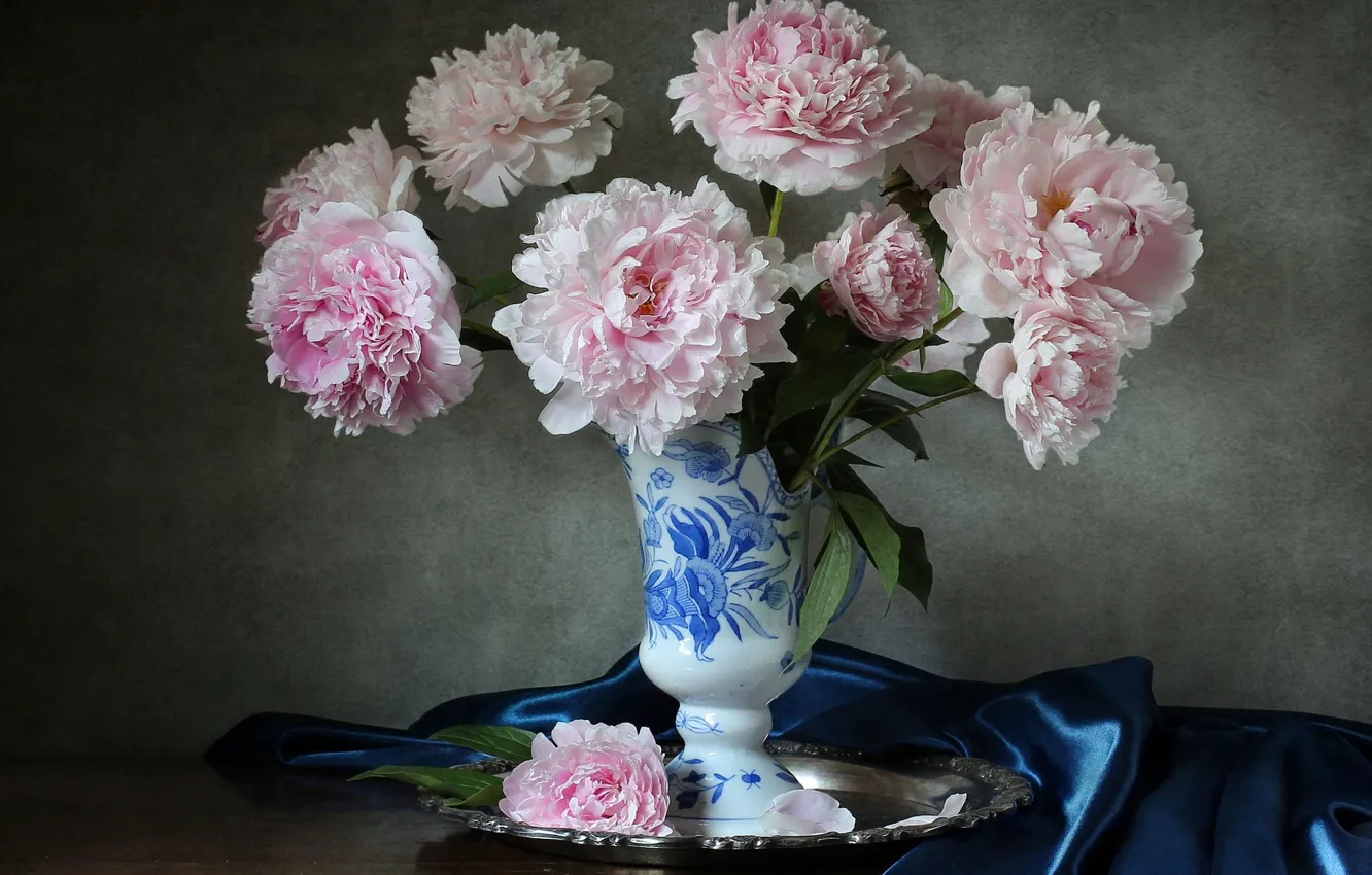 Фото обои розовый, ваза, пион