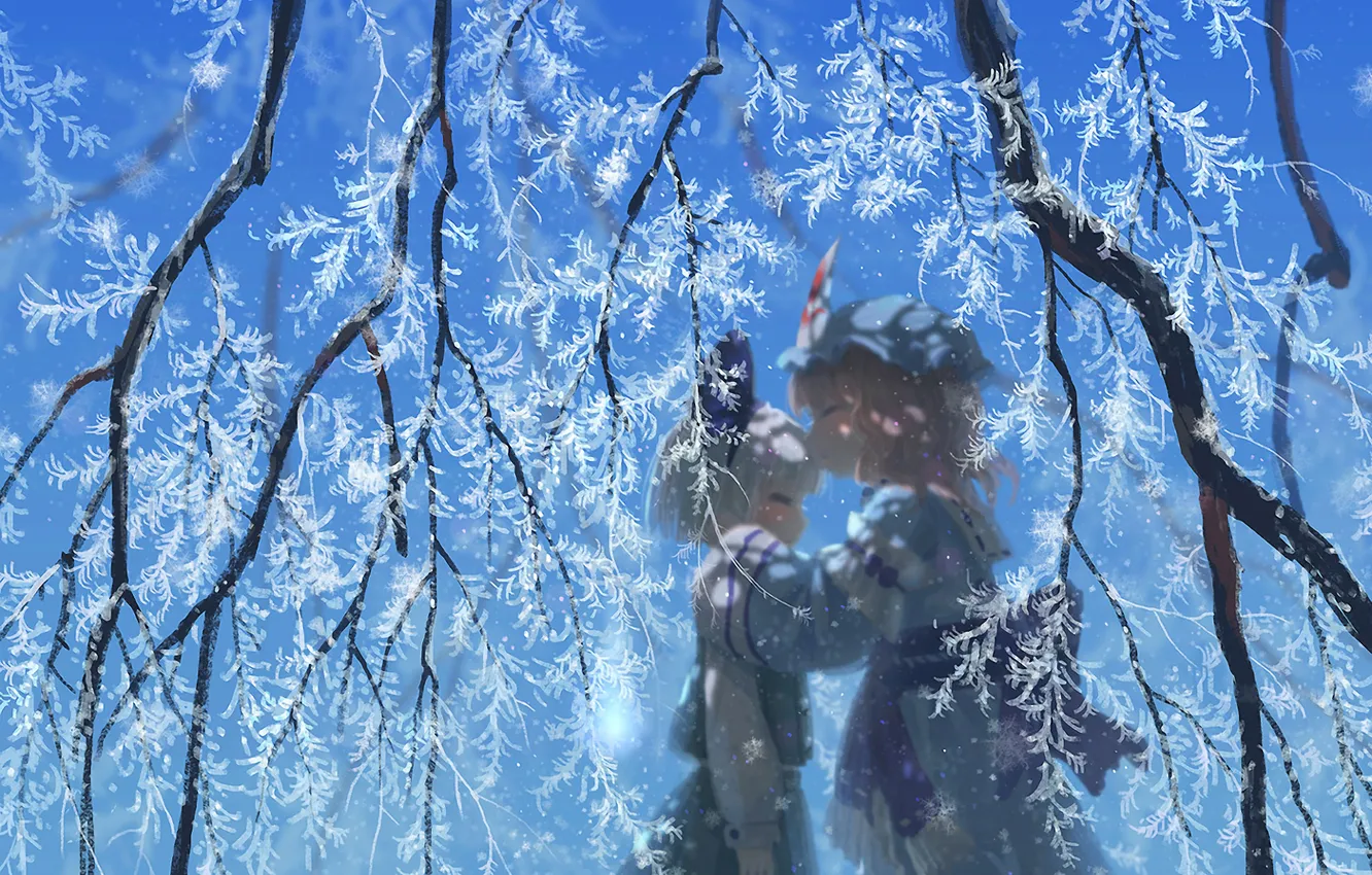 Фото обои зима, снег, аниме, art, Touhou, Konpaku Youmu, Saigyouji Yuyuko, Seeker
