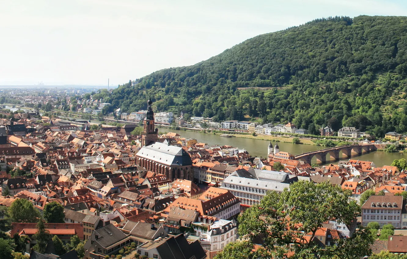 Фото обои город, фото, дома, Германия, сверху, Heidelberg