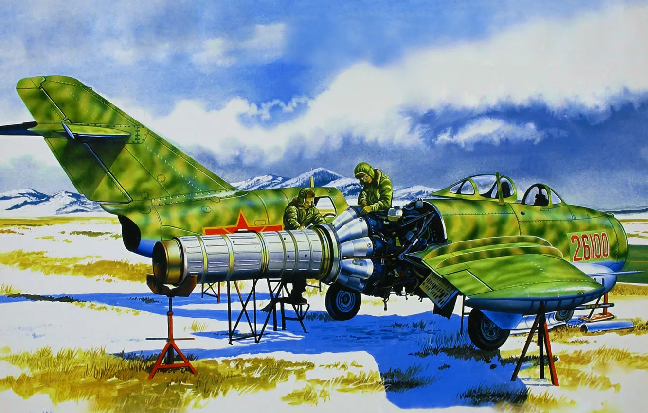 Фото обои art, painting, jet, Mikoyan-Gurevich MiG-15