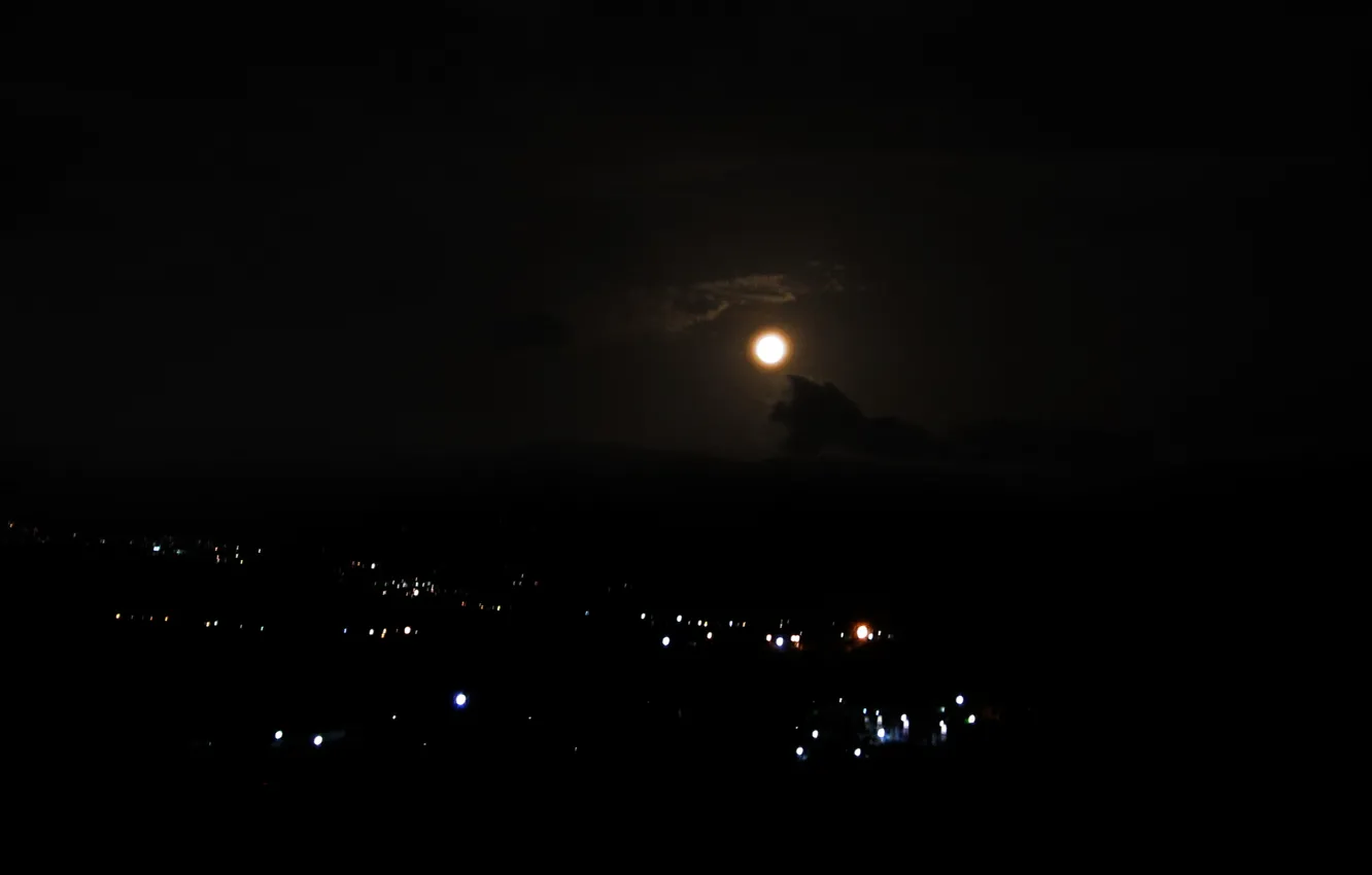 Фото обои moon, night, mountains, horizont, darness