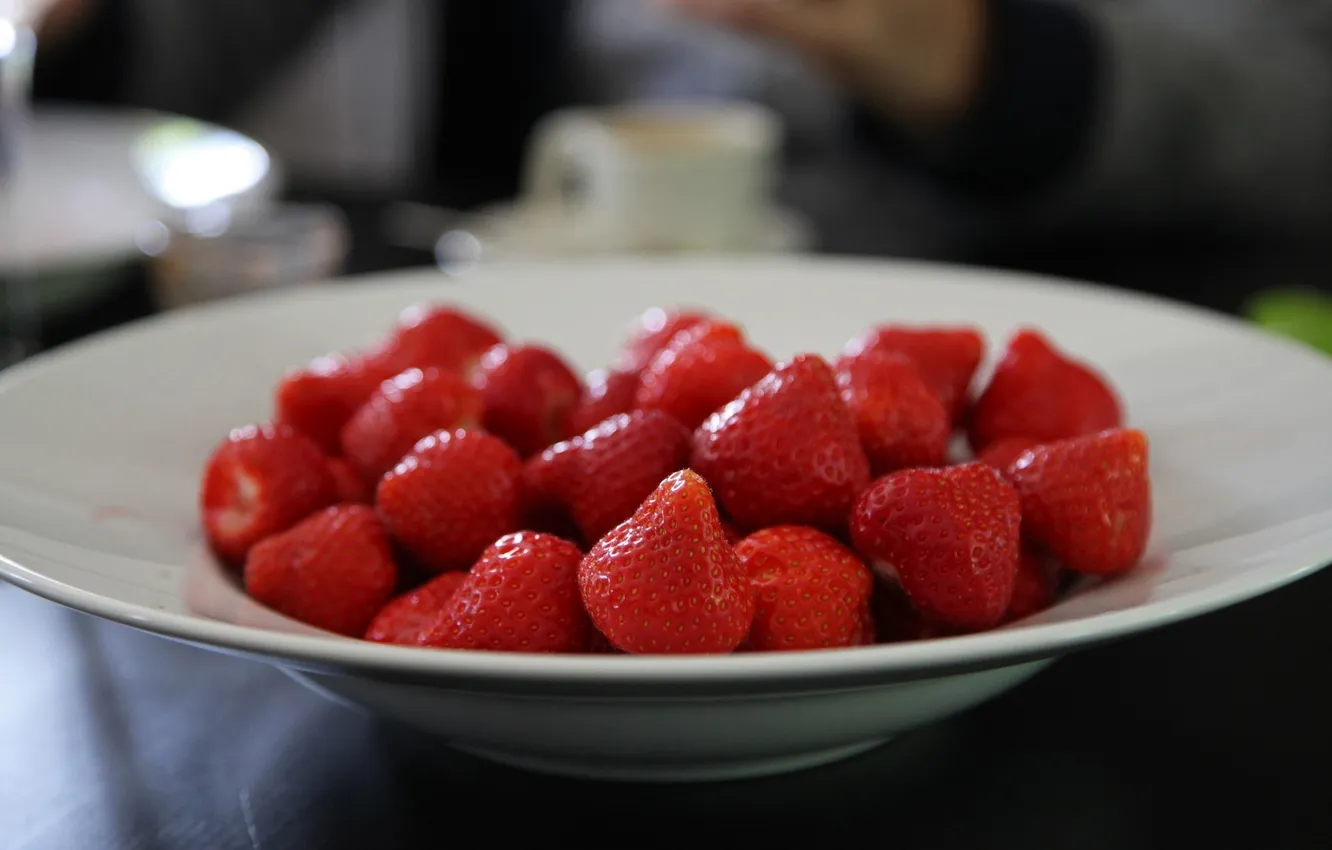 Фото обои макро, еда, клубника, ягода, тарелка