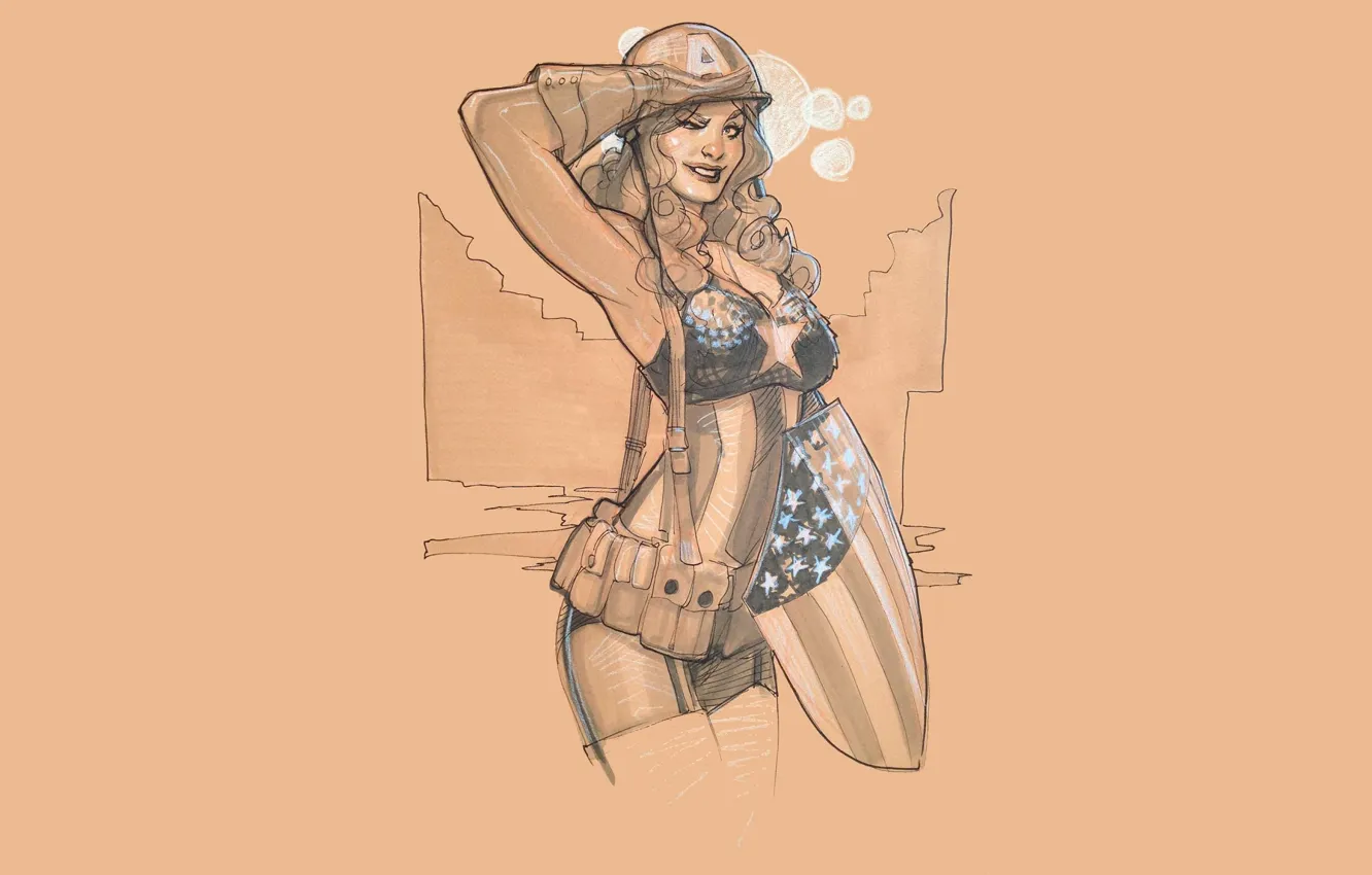 Фото обои девушка, арт, костюм, щит, Капитан Америка, Captain America