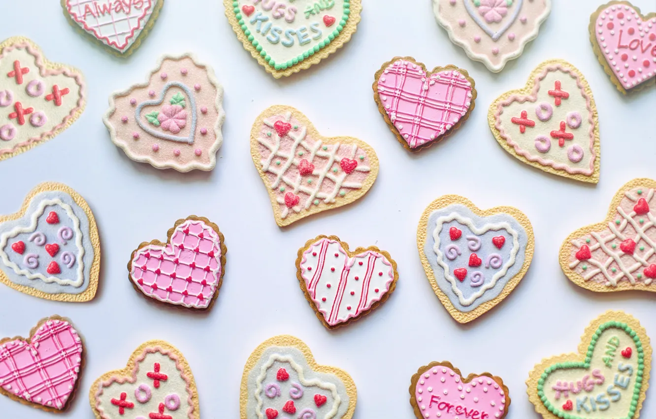 Фото обои любовь, розовый, сердца, печенье, день святого валентина, романтический