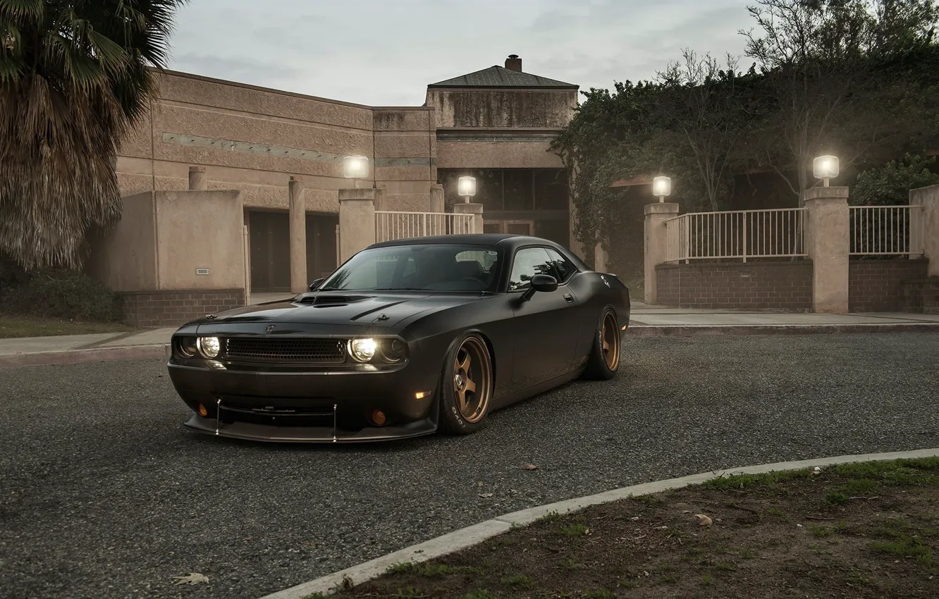 Фото обои Muscle, Dodge, Challenger, Car, Front, Black, Matte, Tuning