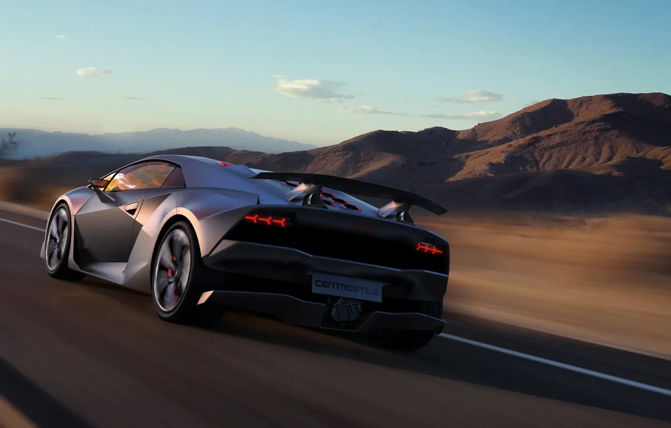 Фото обои дорога, холмы, скорость, Lamborghini, спойлер, Sesto Elemento