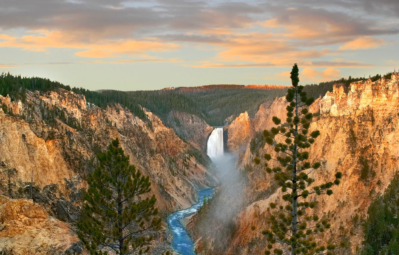 Фото обои Вайоминг, Wyoming, Йеллоустонский национальный парк, Yellowstone National Park, Lower Yellowstone Falls, Нижний Йеллоустонский водопад