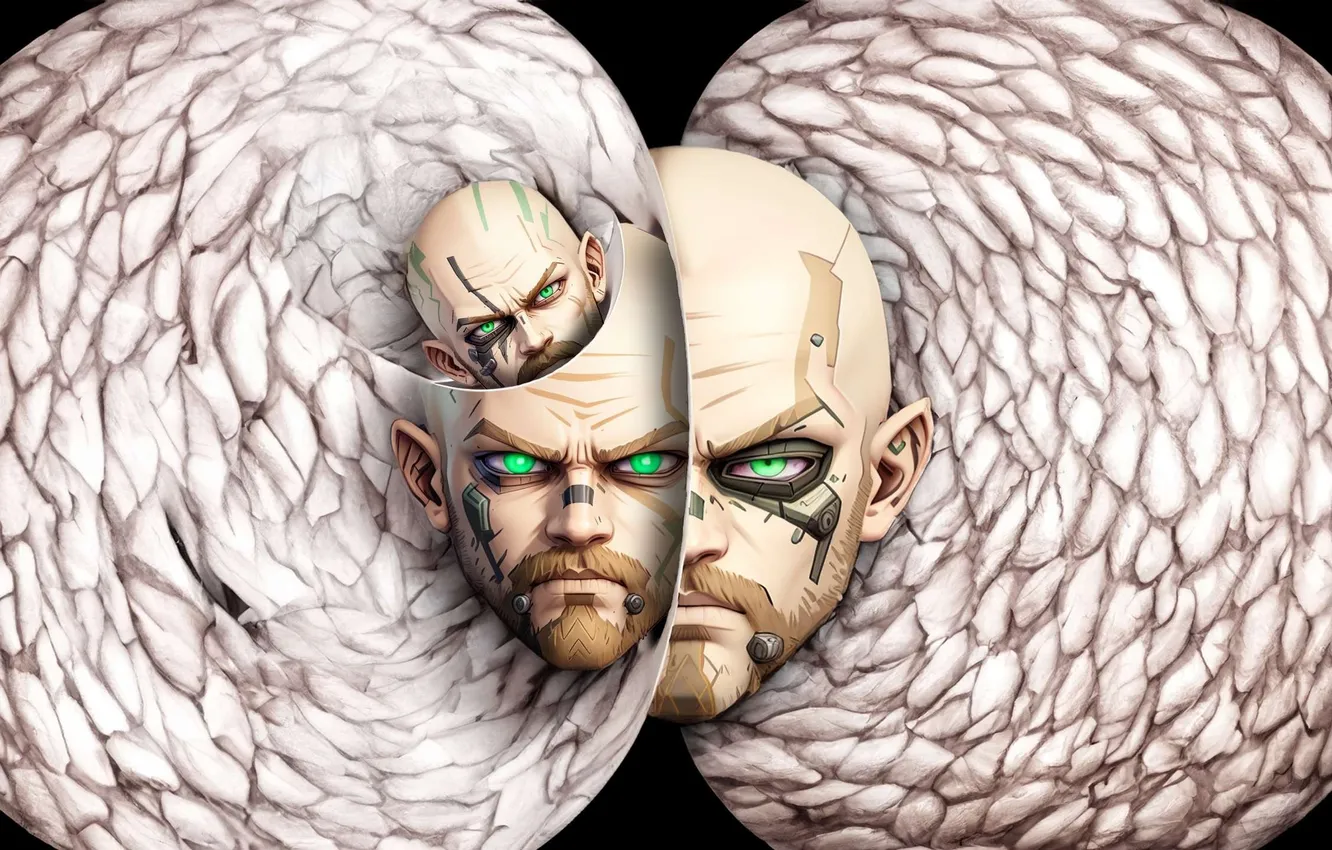 Фото обои лицо, робот, киборг, Сюра