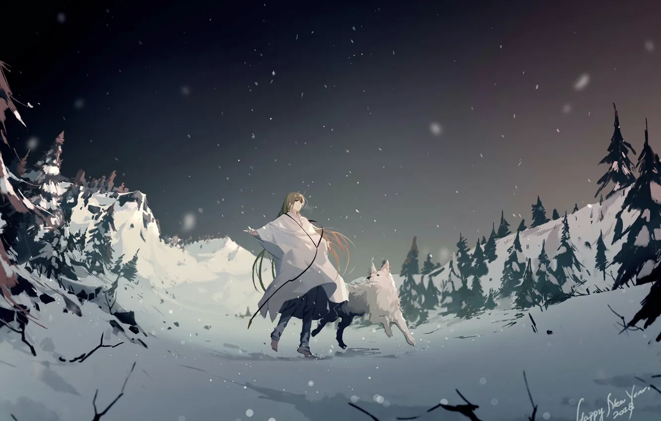 Фото обои снег, собака, Fate / Grand Order, Судьба великая кампания
