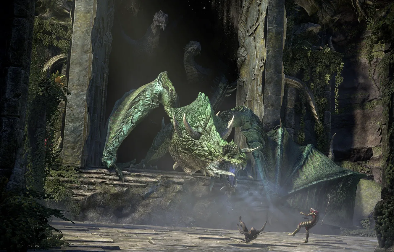 Фото обои Дракон, Dragon, Маг, The Elder Scrolls Online, tes online, Каджитка, The Elder Scrolls Online: Elsweyr, …