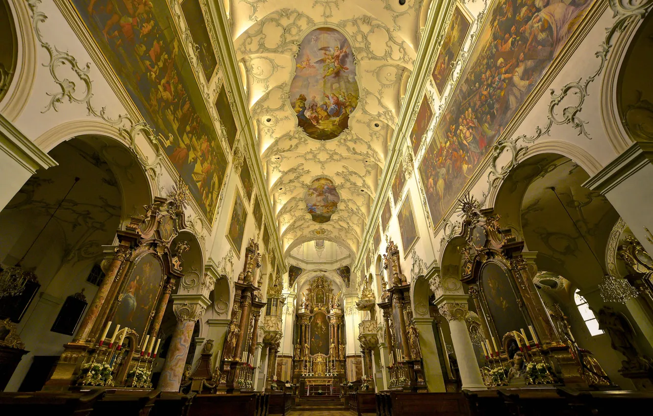 Фото обои Австрия, церковь, фреска, религия, монастырь, роспись, Зальцбург, неф