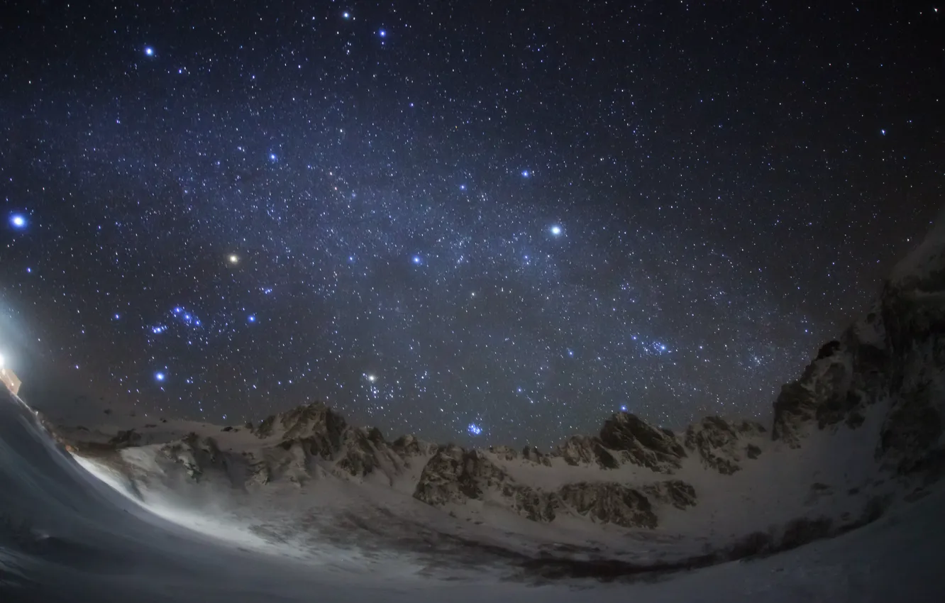 Фото обои космос, звезды, горы, ночь, пространство