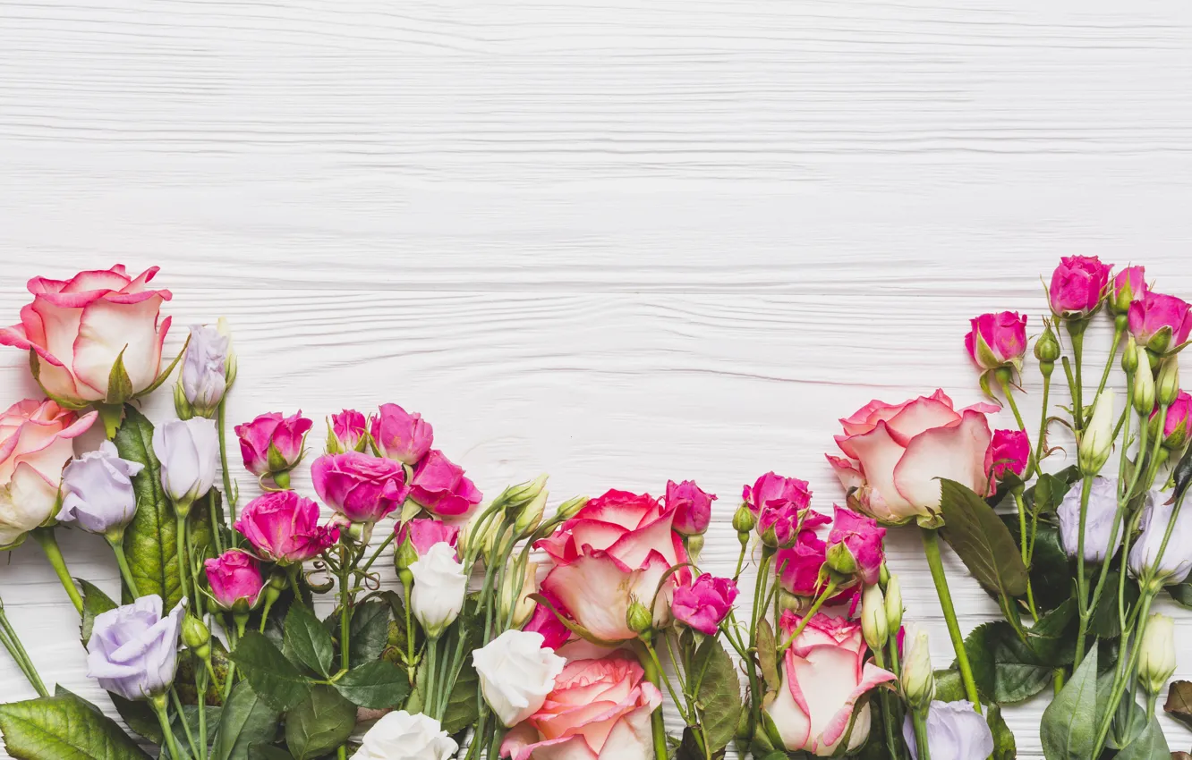 Фото обои цветы, розы, white, бутоны, roses, эустома, composition