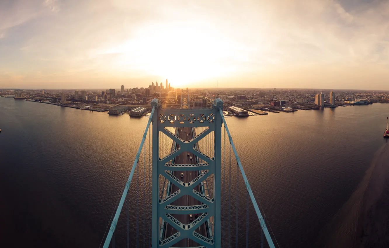 Фото обои Pennsylvania, Philadelphia, Ben Franklin Bridge, Penn's Landing