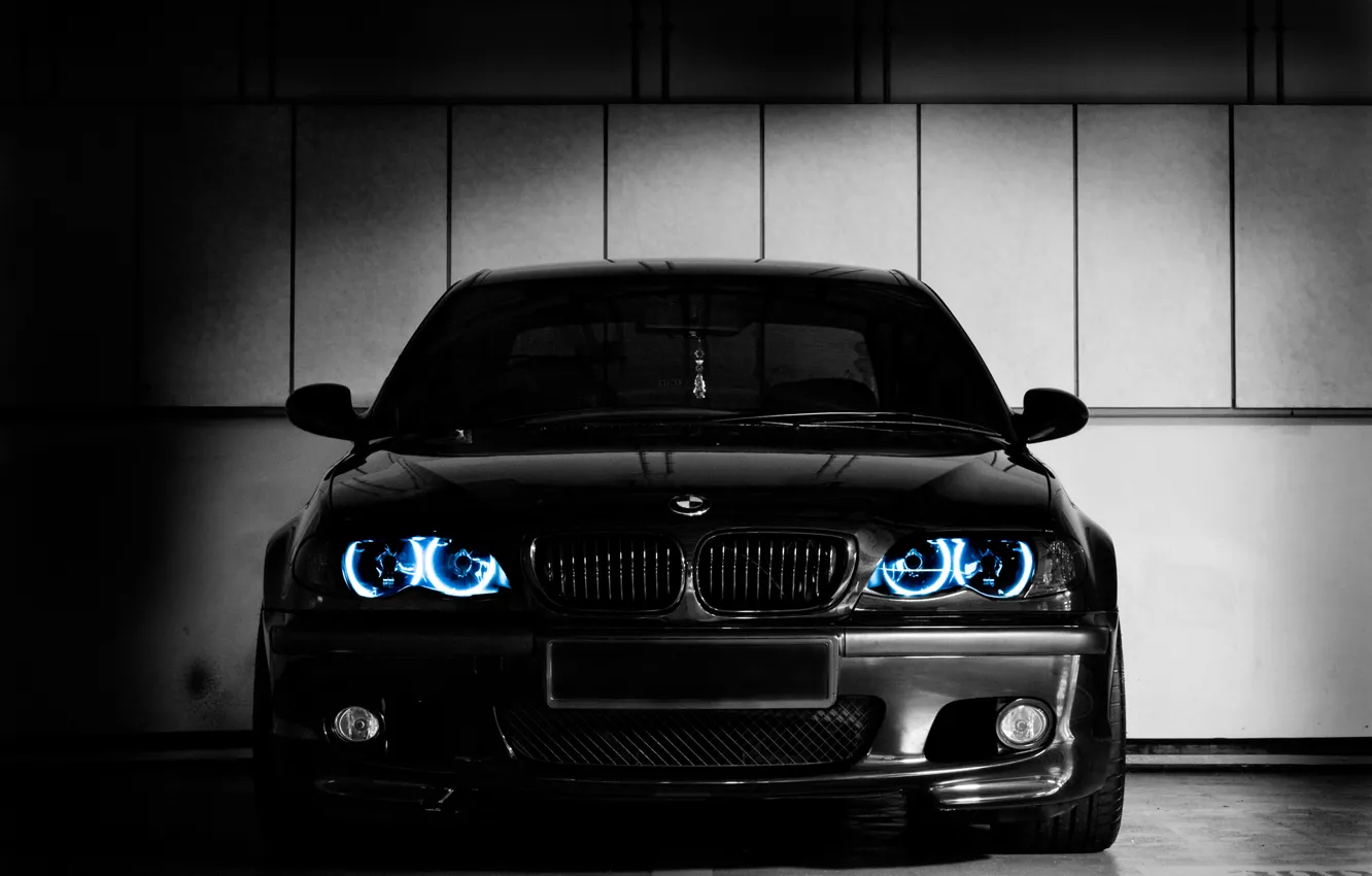 Фото обои свет, синий, чёрный, фары, BMW