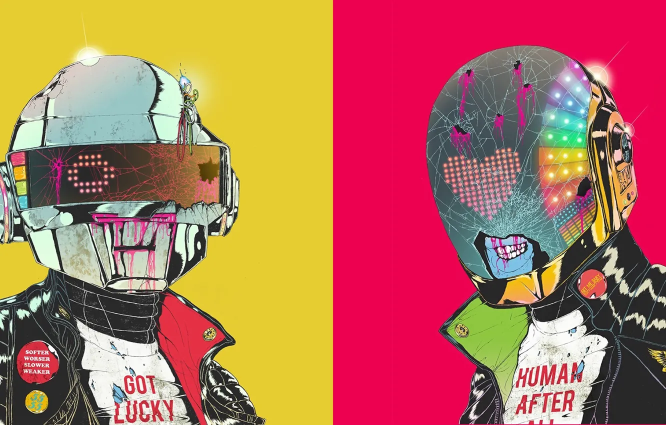 Фото обои цвета, зомби, Daft Punk, шлемы, Дафт Панк