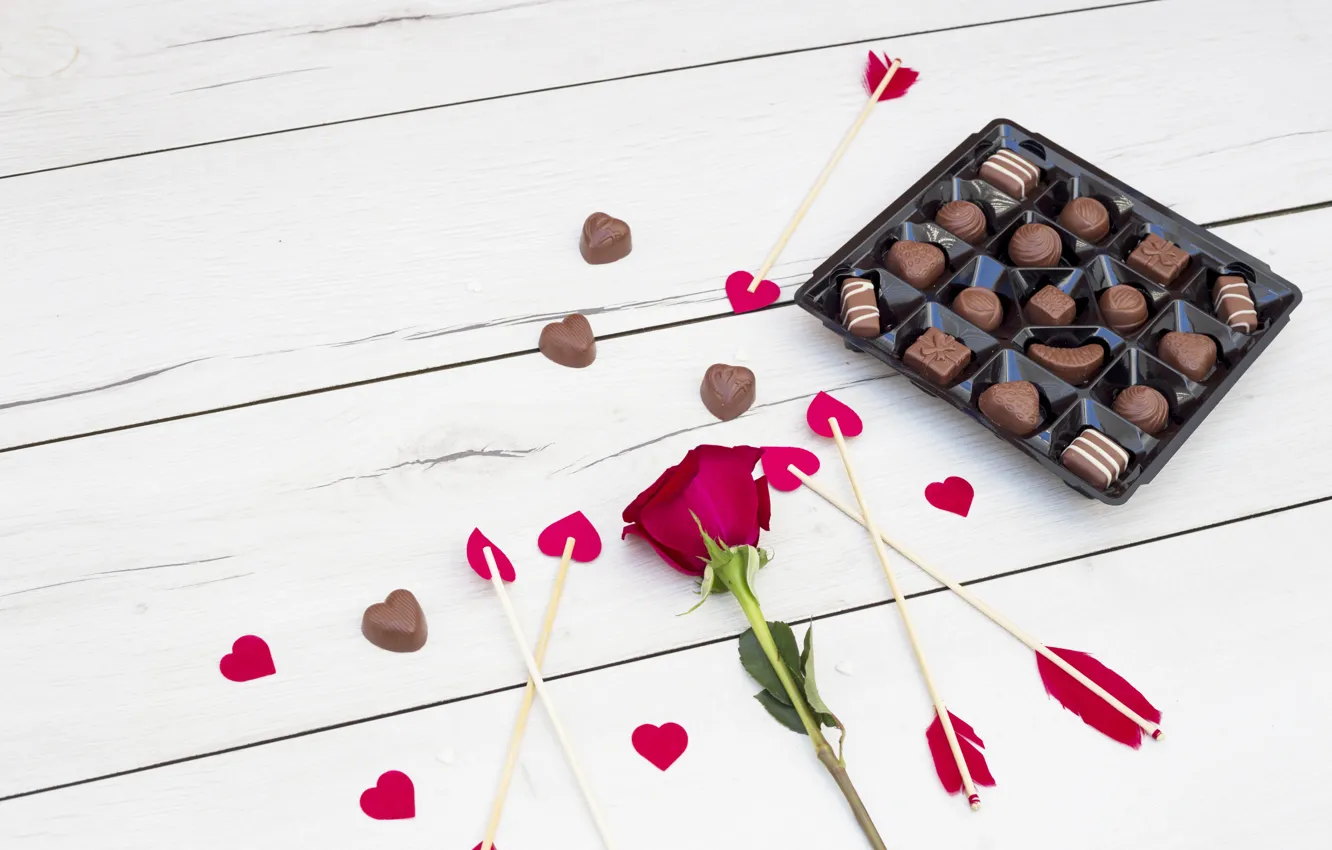 Фото обои любовь, шоколад, розы, конфеты, сердечки, love, romantic, hearts