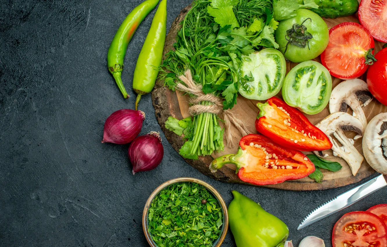 Фото обои зелень, перец, овощи