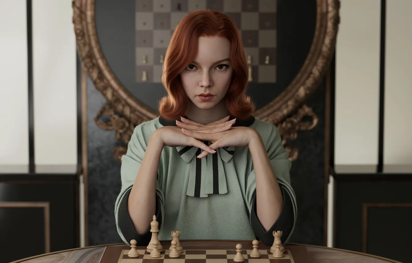 Фото обои redhead, digital painting, Anya Taylor-Joy, 2021, The Queen's Gambit, Beth Harmon, Xie Boli