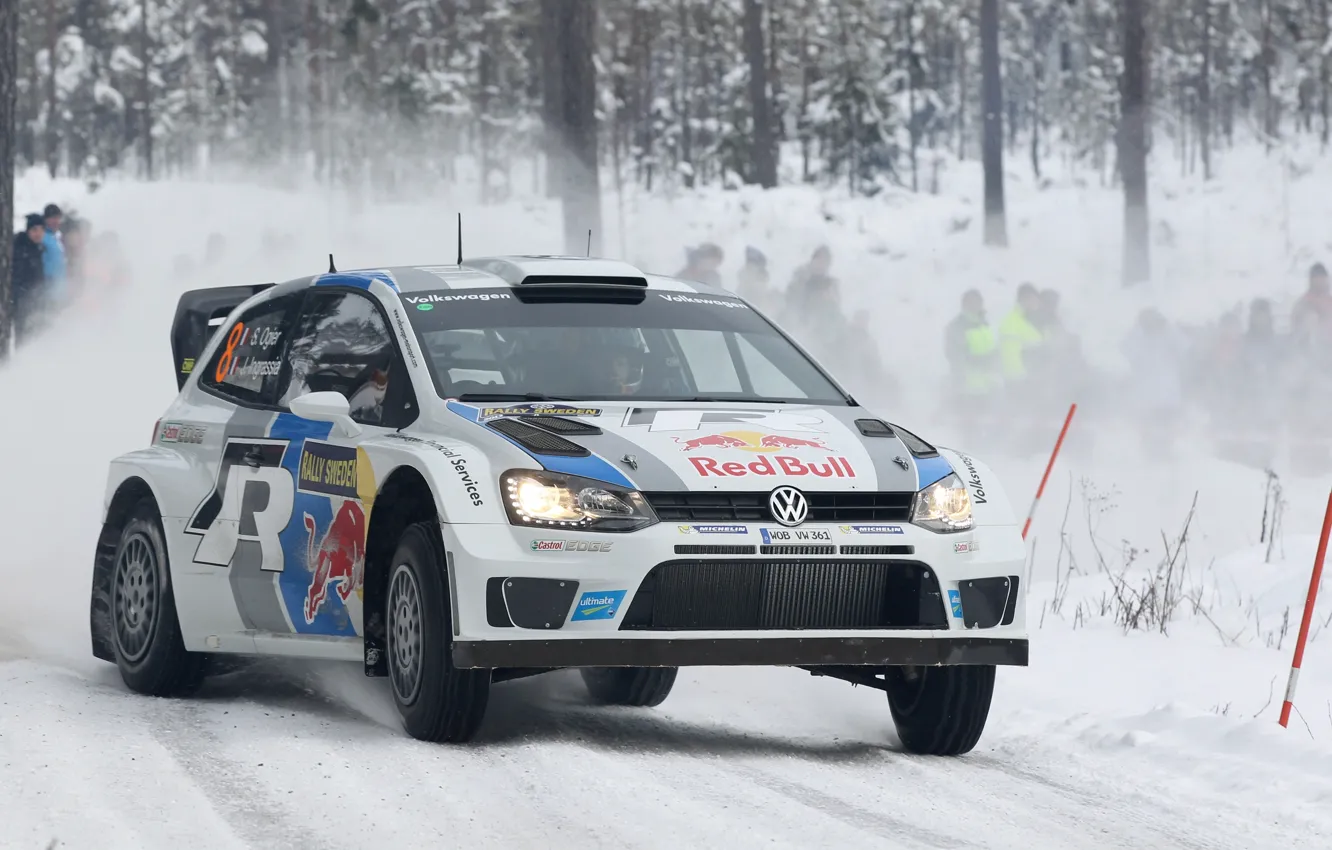 Фото обои Зима, Снег, Лес, Volkswagen, WRC, Rally, Ралли, Polo