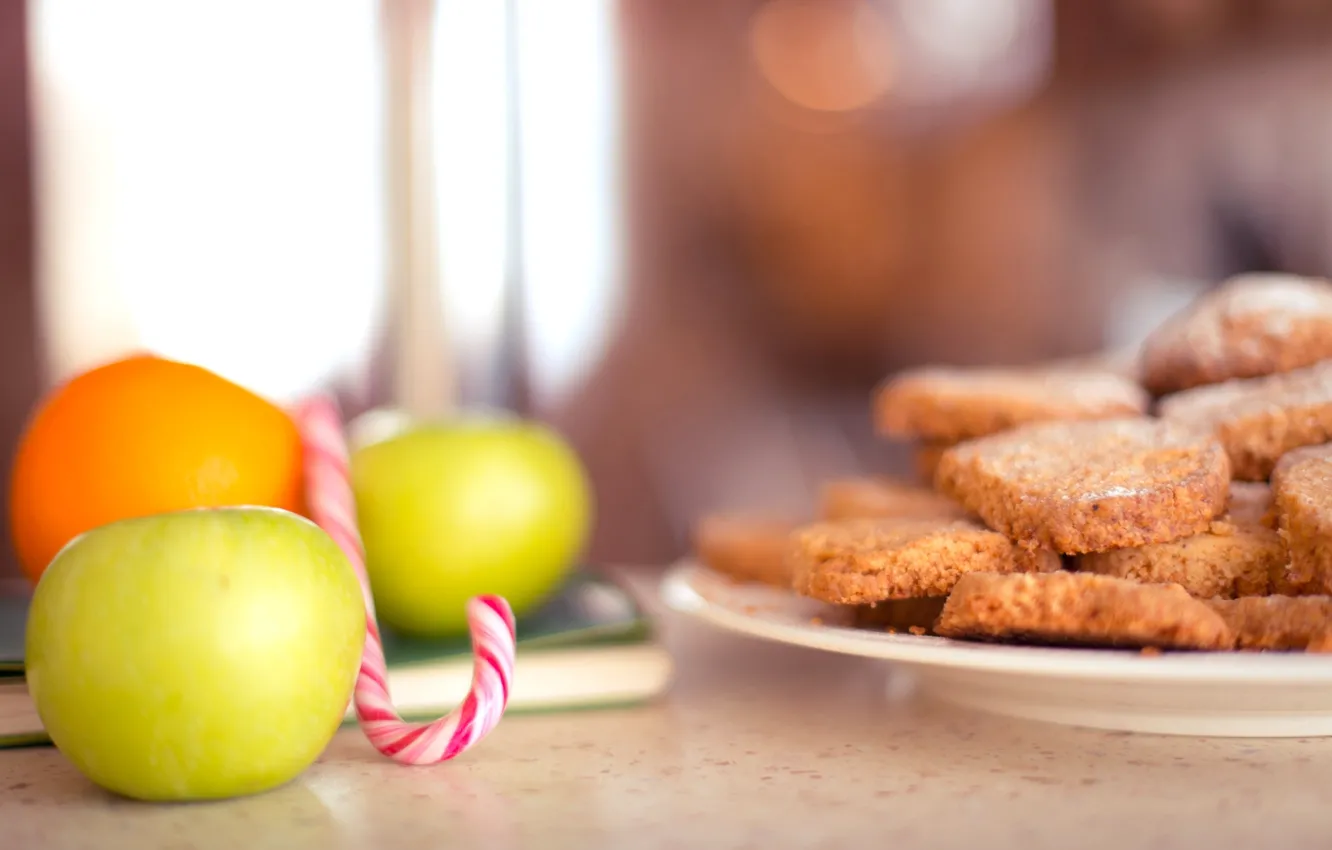 Фото обои яблоки, еда, печенье, конфеты, леденцы, фрукты, выпечка