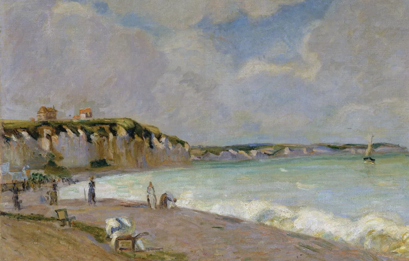 Фото обои море, берег, лодка, картина, парус, Арман Гийомен, Armand Guillaumin, Ла-Манш. Пейзаж
