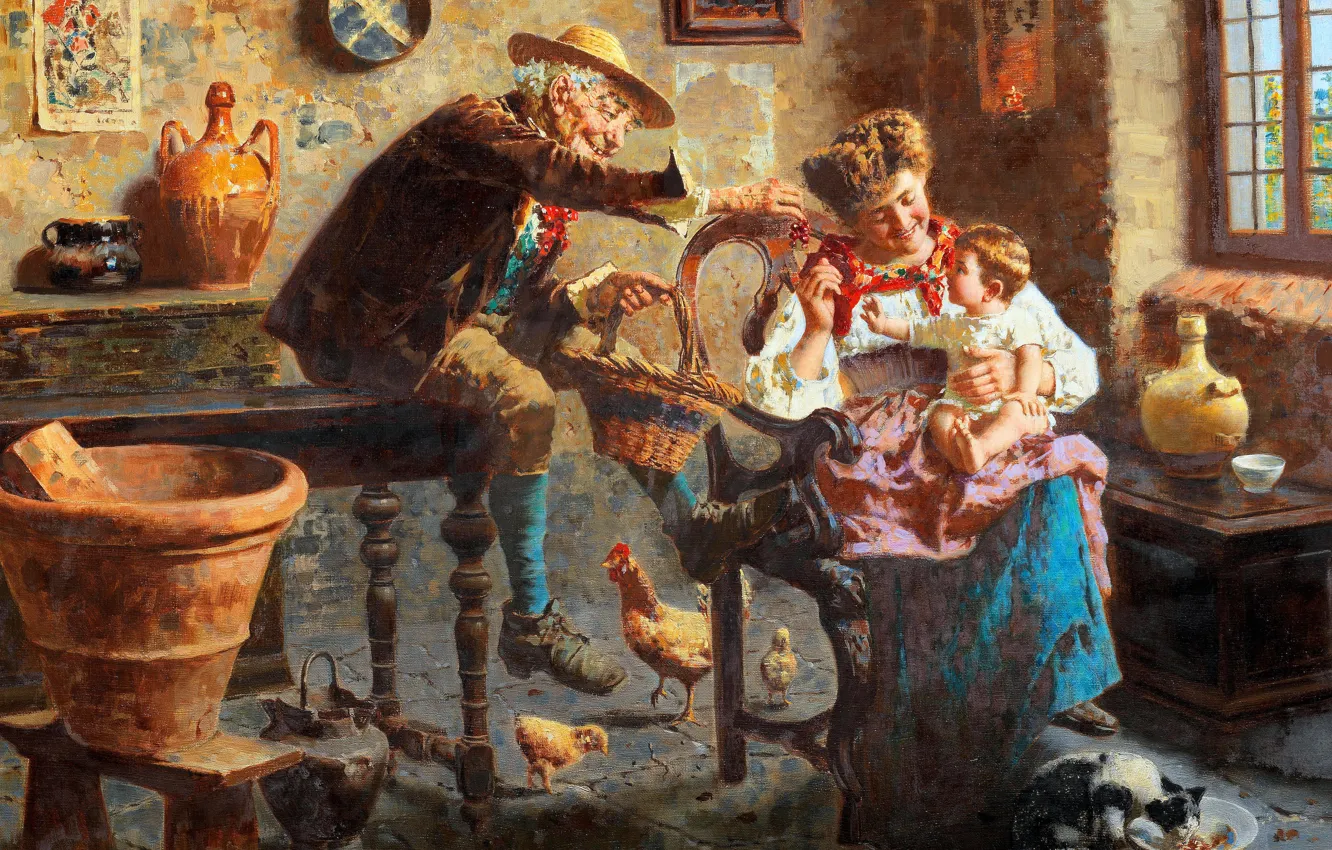 Фото обои Девушка, Картина, Дедушка, Ребёнок, Eugenio Zampighi, Итальянский живописец, Eugenio Eduardo Zampighi, Эугенио Дзампиги