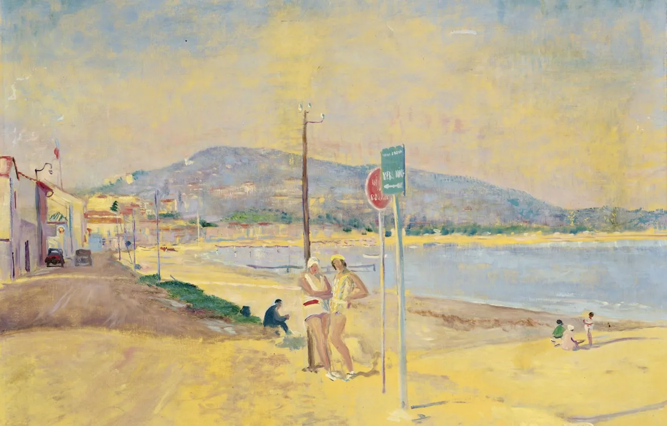 Фото обои пейзаж, картина, На Пляже, Люсьен Адрион, Lucien Adrion