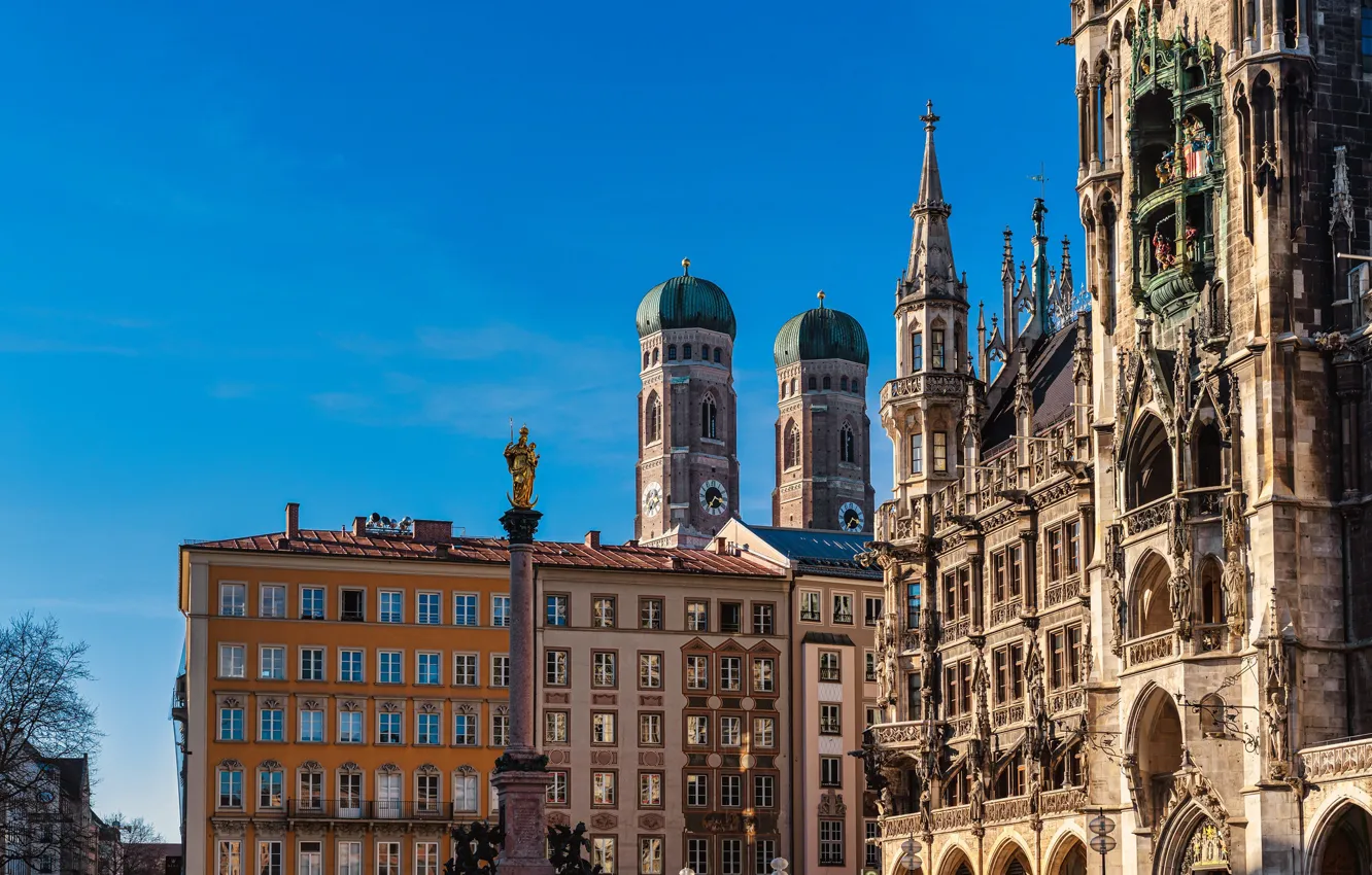 Фото обои здания, дома, Германия, Мюнхен, Germany, ратуша, Мариенплац, München